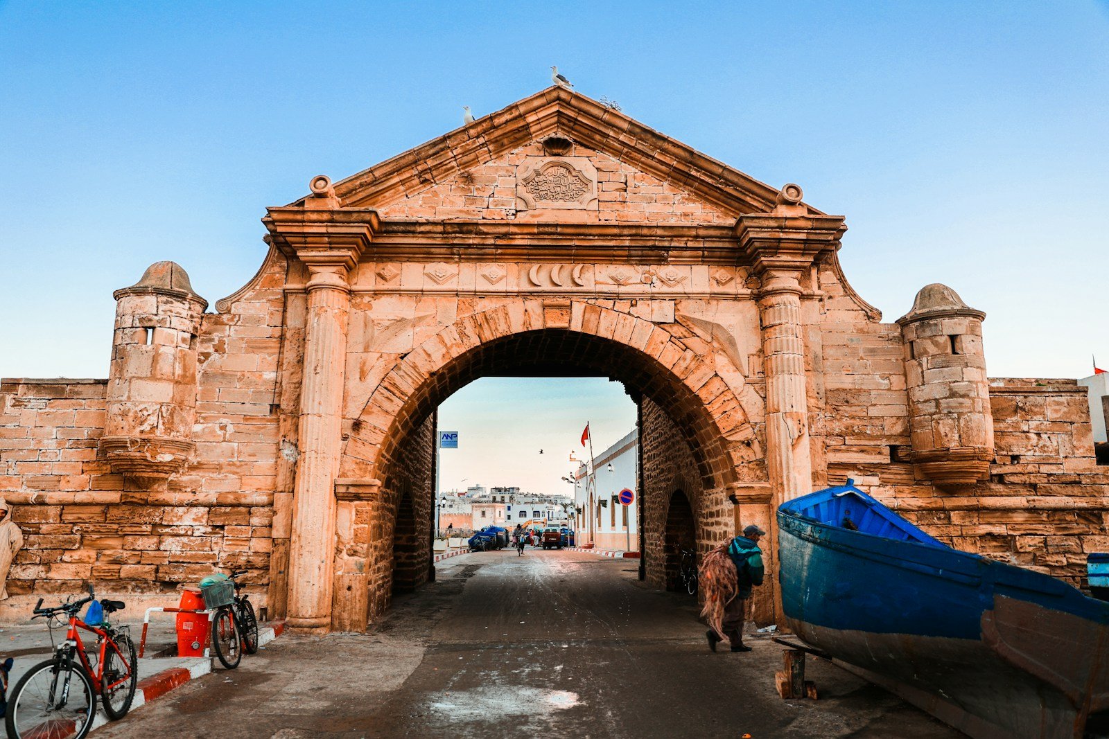 Essaouira medina and blue boats at the vibrant fishing port